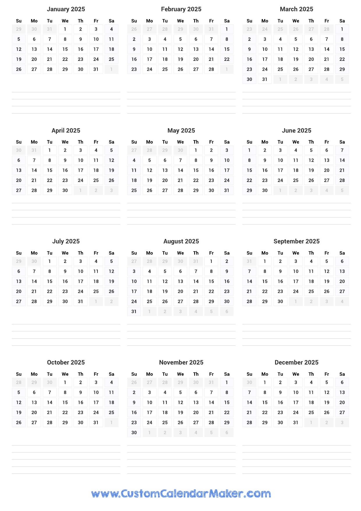 2025 Calendar By Months