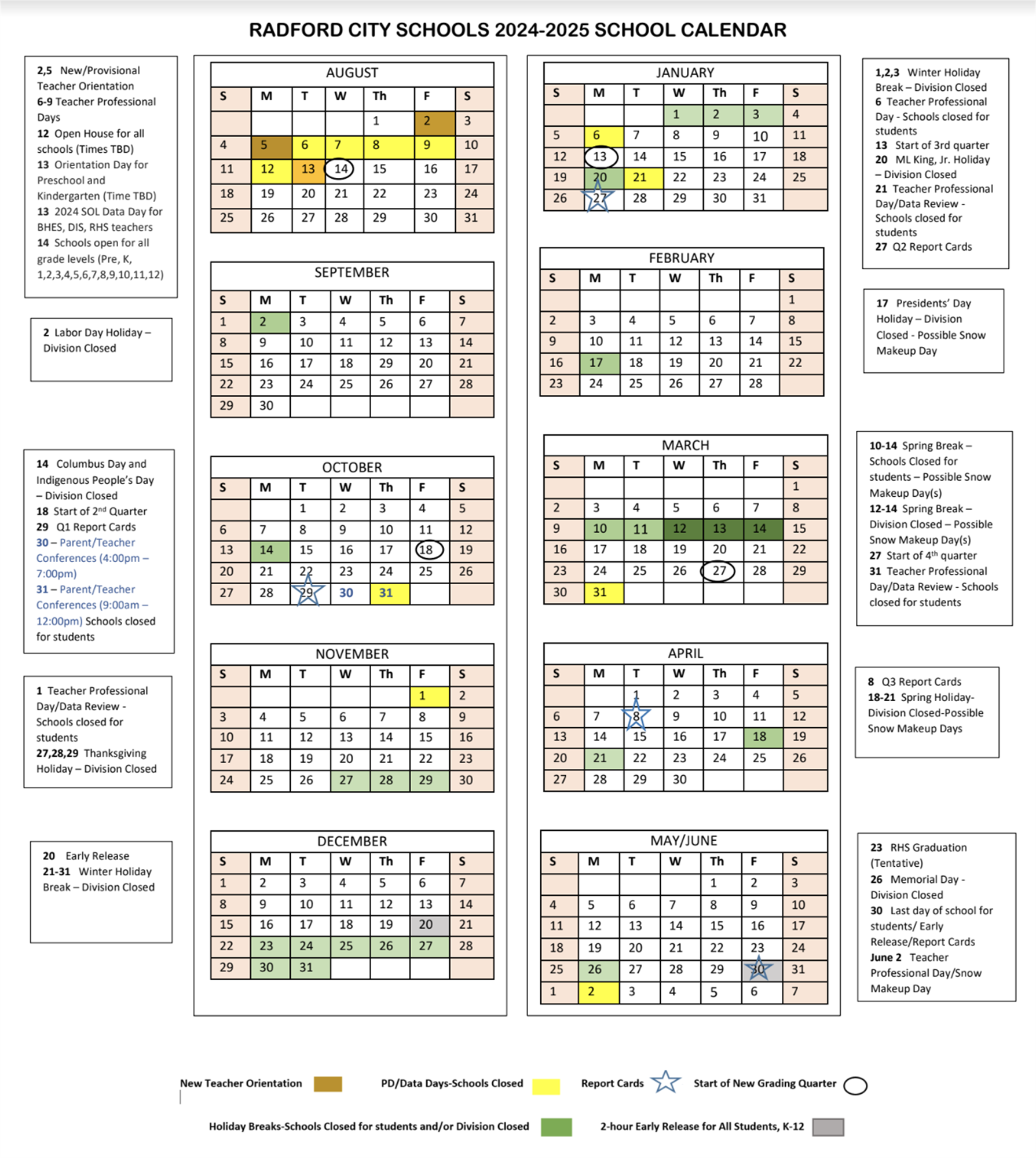 2024 2025 School Calendar Radford City Schools
