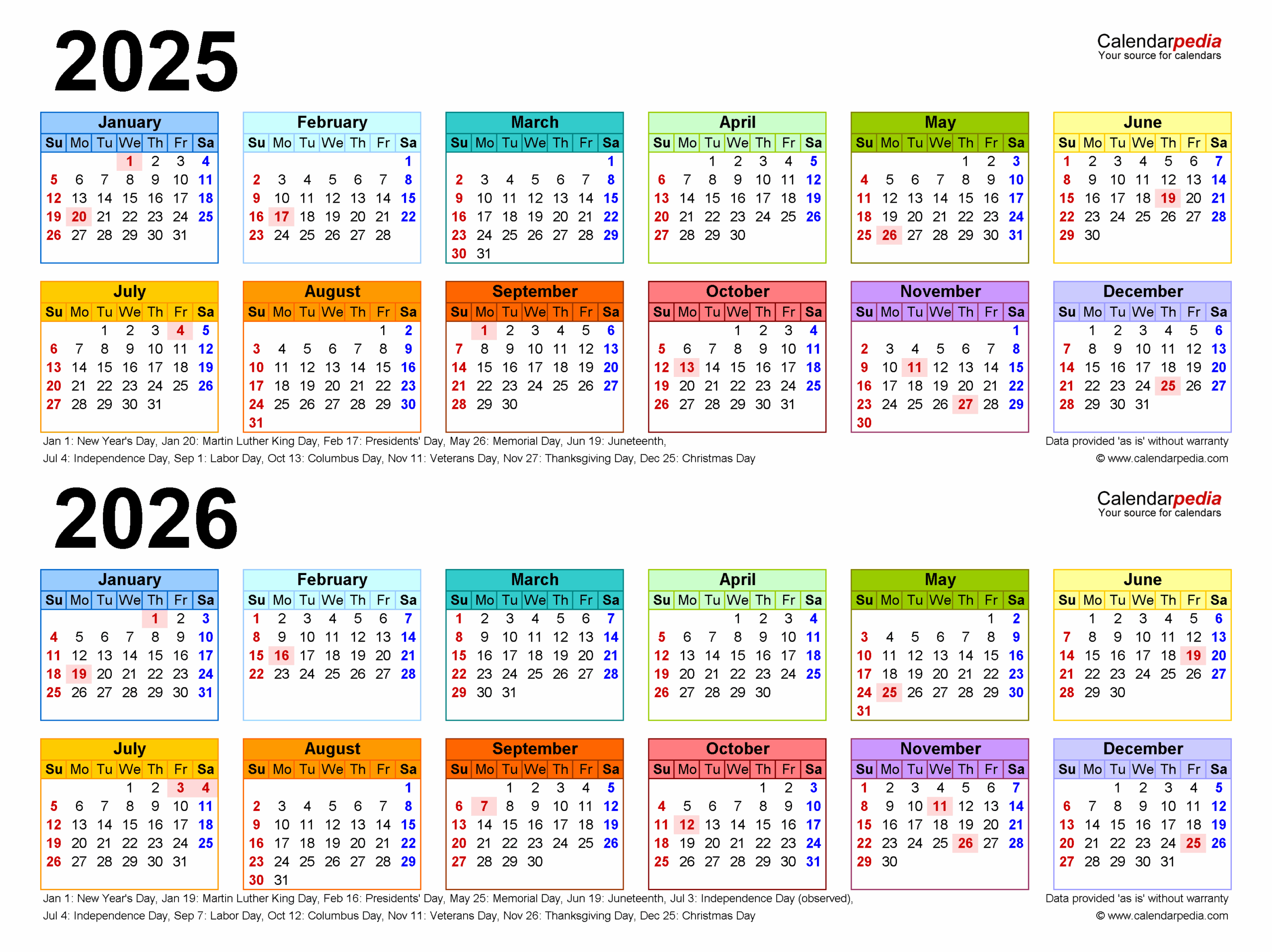 2025 2026 Printable Calendar Template 2025 Monthly With Holidays Kara 