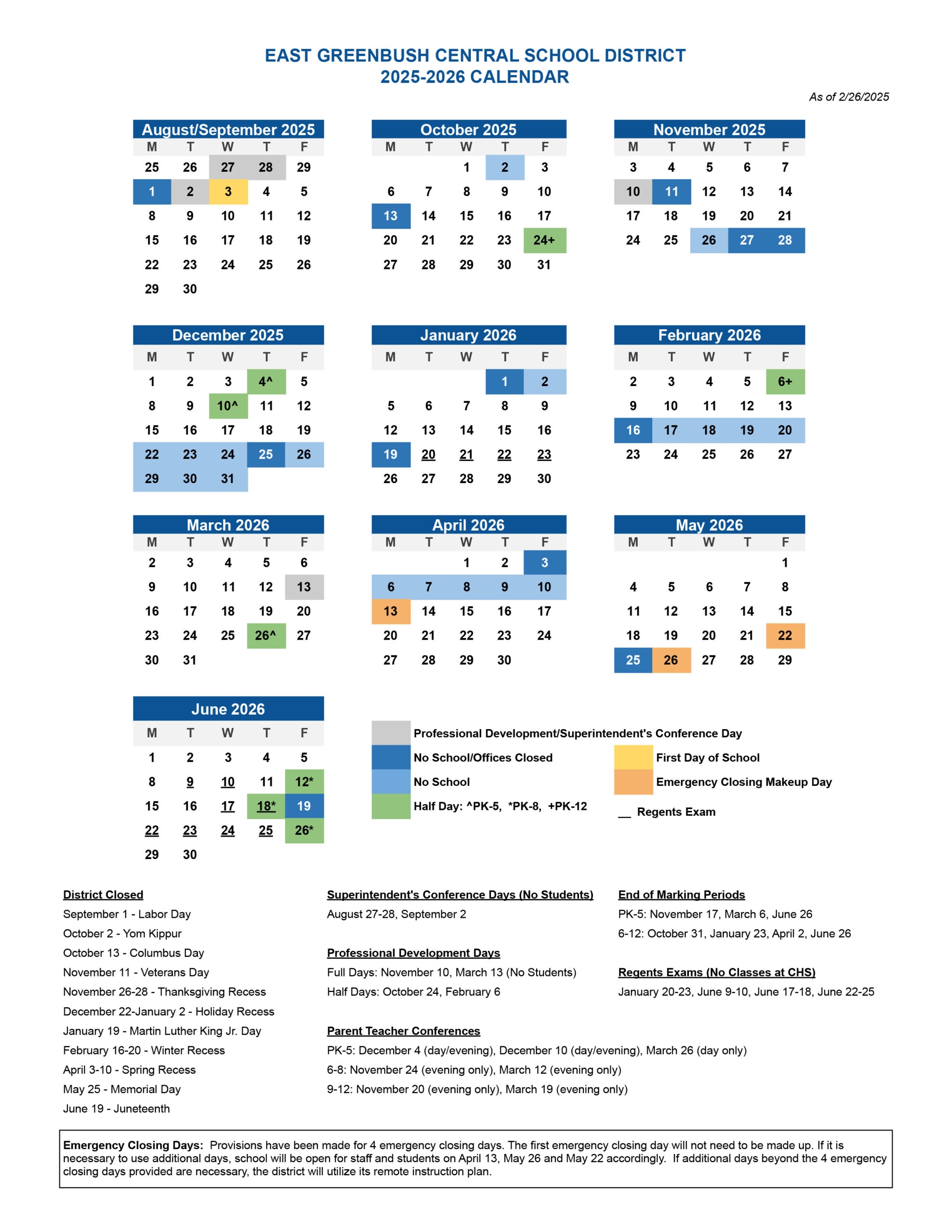 2025 26 School Calendar Now Available East Greenbush CSD