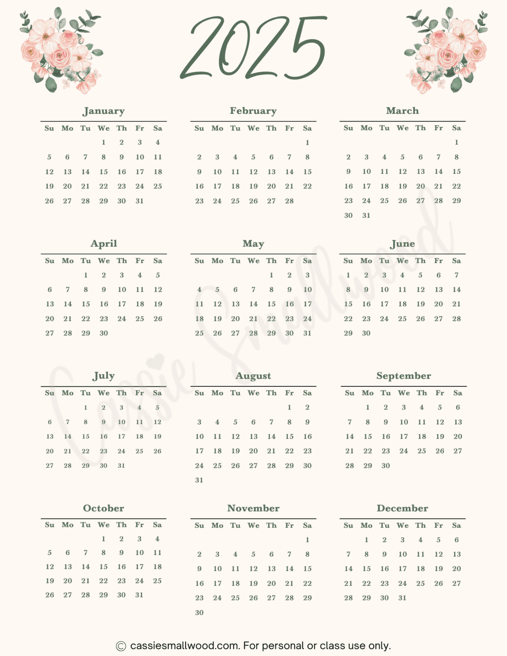 2025 Aesthetic Calendar Printable Maya Ella