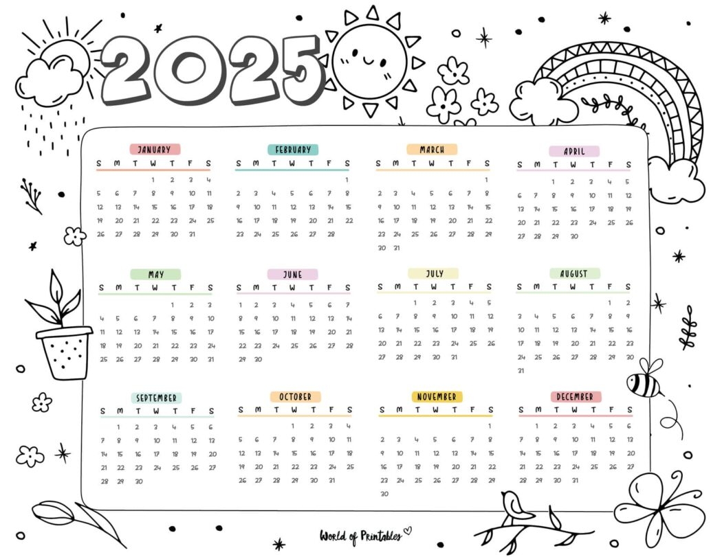 2025 Calendar Template For Kids