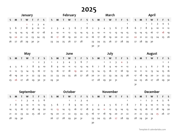 2025 Annual Calendar Printable Microsoft Word Douglas D Colletti
