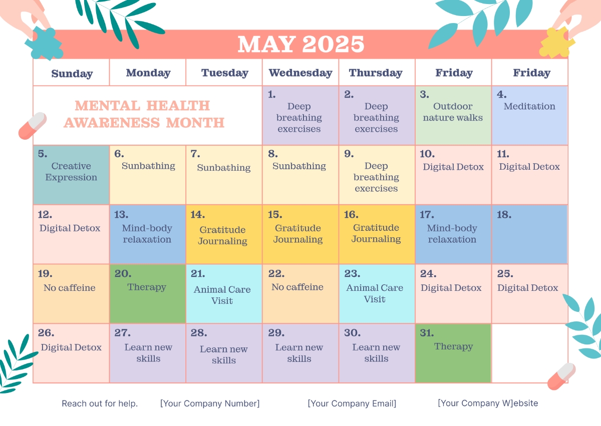 2025 Awareness Calendar Psychology Layla Marie