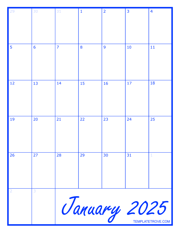 2025 Blank Calendar Download Printable Phoenix Rose
