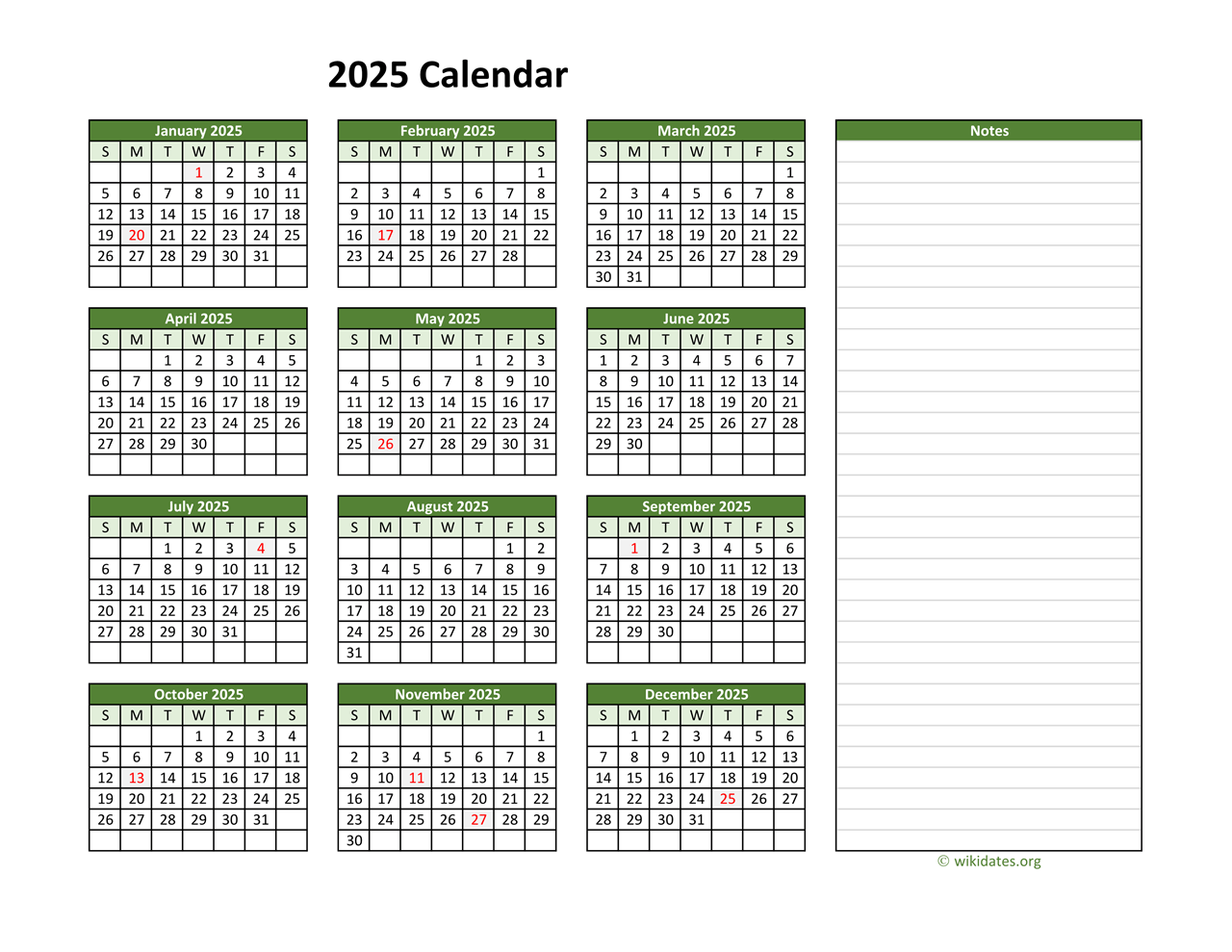 2025 Calendar Template With Lines