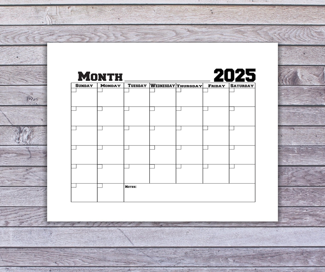 2025 Blank Fillable Calendar Printable Monthly PDF Etsy