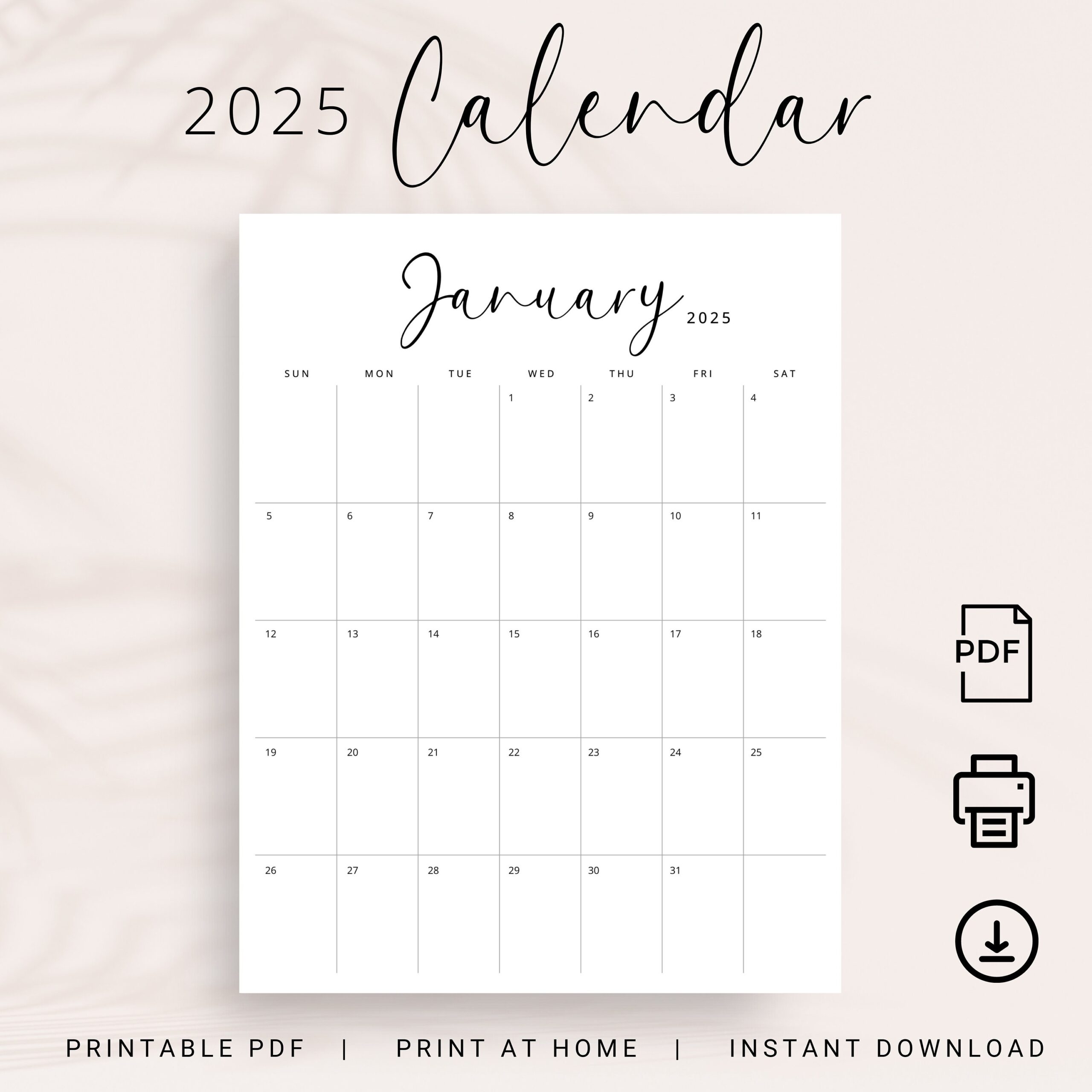 2025 Calendar 2025 Monthly Planner Printable 2025 Vertical Monthly 