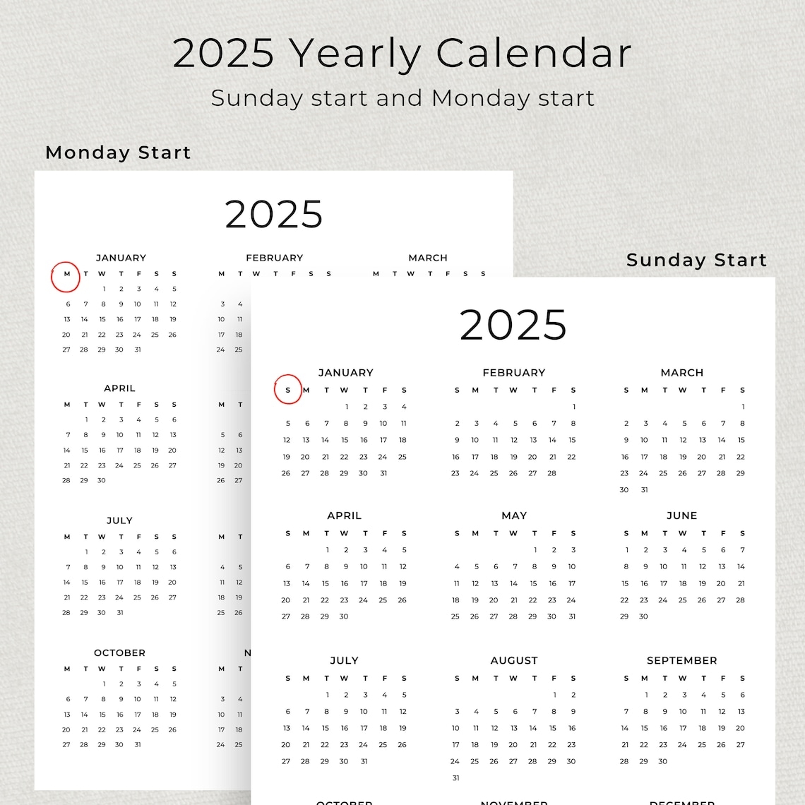 2025 Calendar 2025 Yearly Calendar Printable 2025 Wall Calendar 2025 