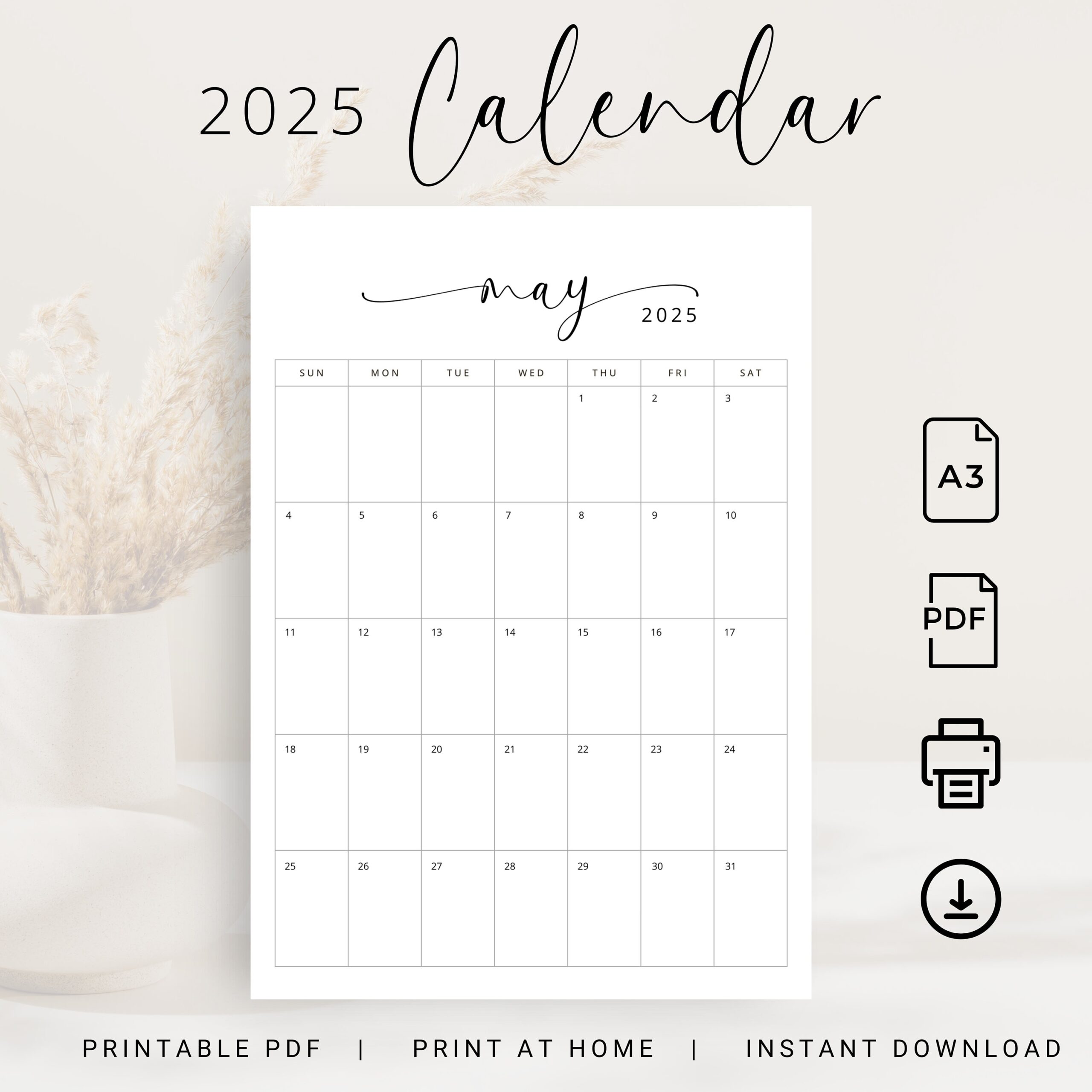 2025 Calendar Printable A3