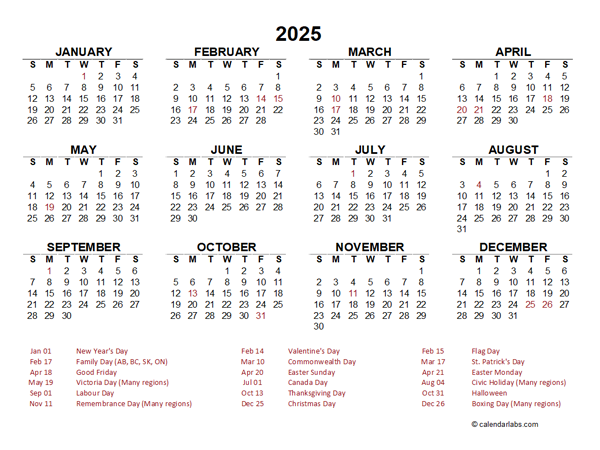 2025 Calendar Canada With Holidays Pdf 2025 Asger E Kruse