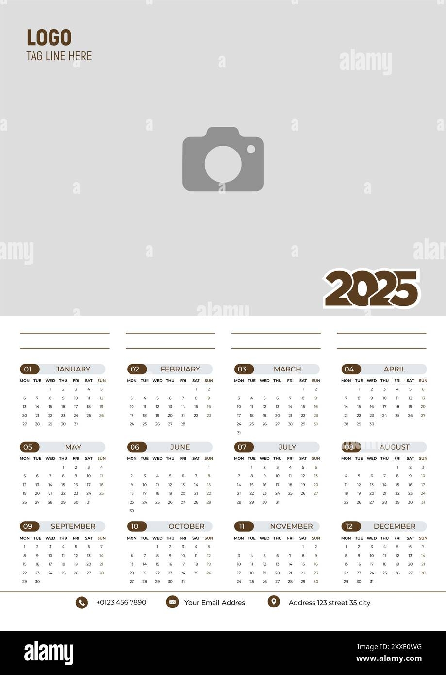 2025 Calendar Design Wall Calendar Template A4 Size Easy To Place 