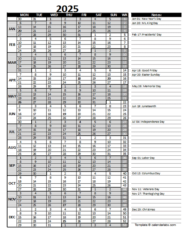 2025 Accounting Calendar Excel