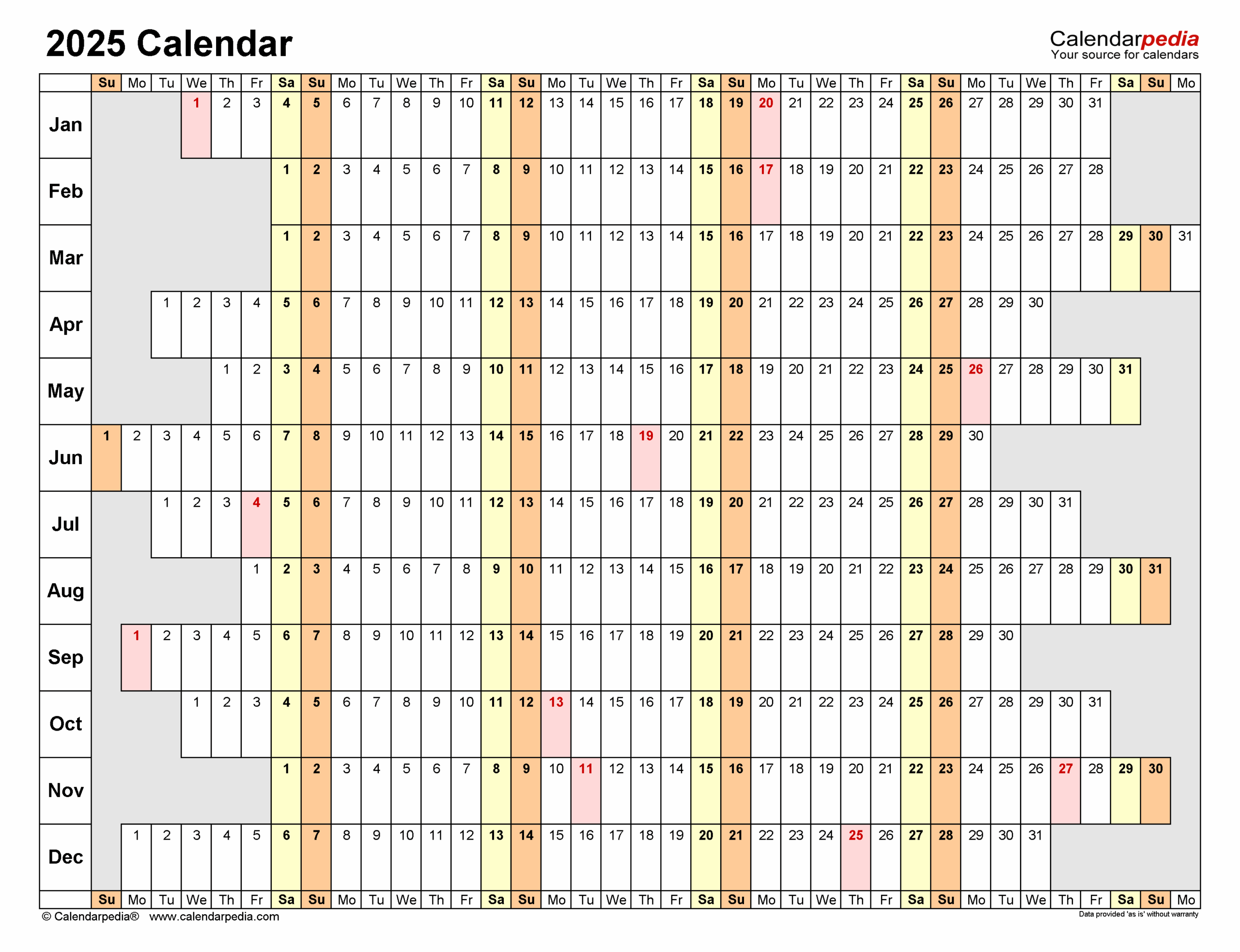 2025 Calendar Excel Template Free Download Pdf Printable Images 