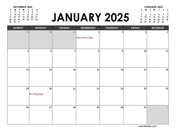 2025 Calendar Template Download Excel