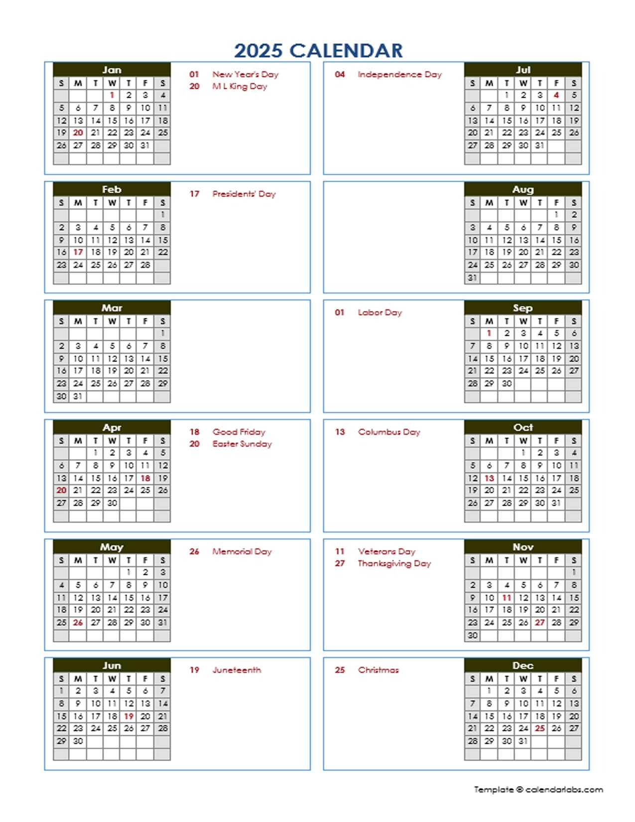 2025 Calendar Template With Notes