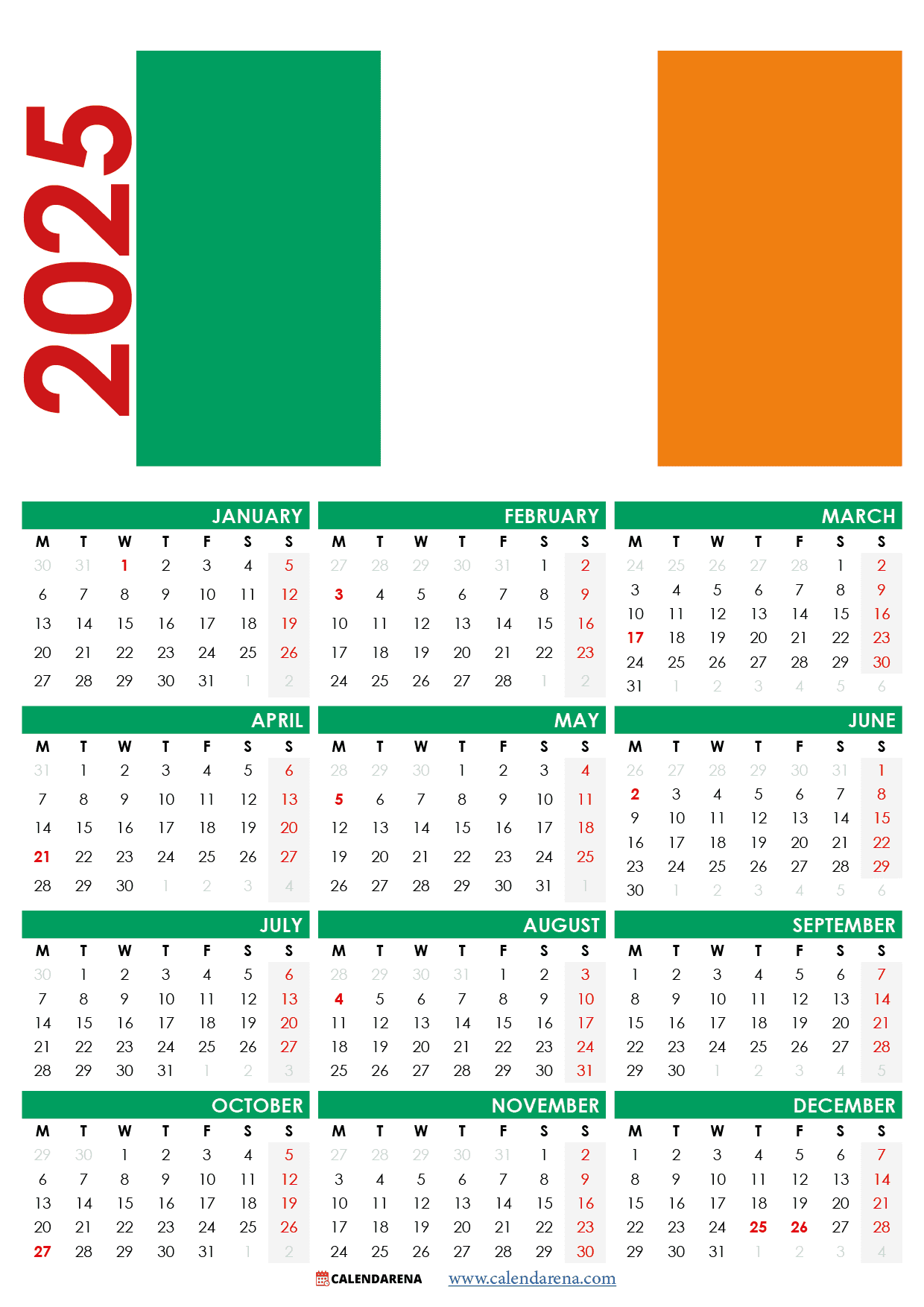 2025 Calendar Ireland With Holidays