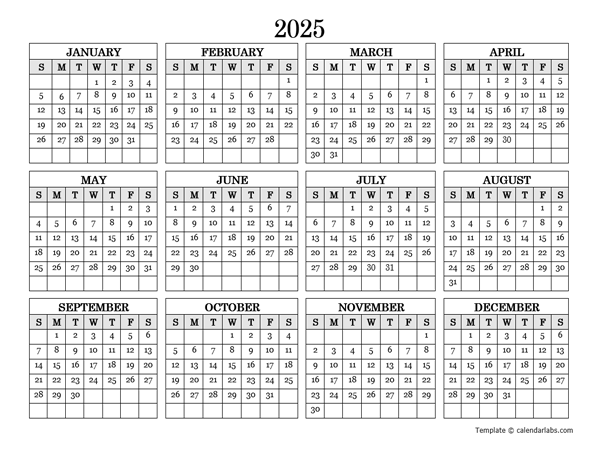 2025 Calendar Landscape Printable