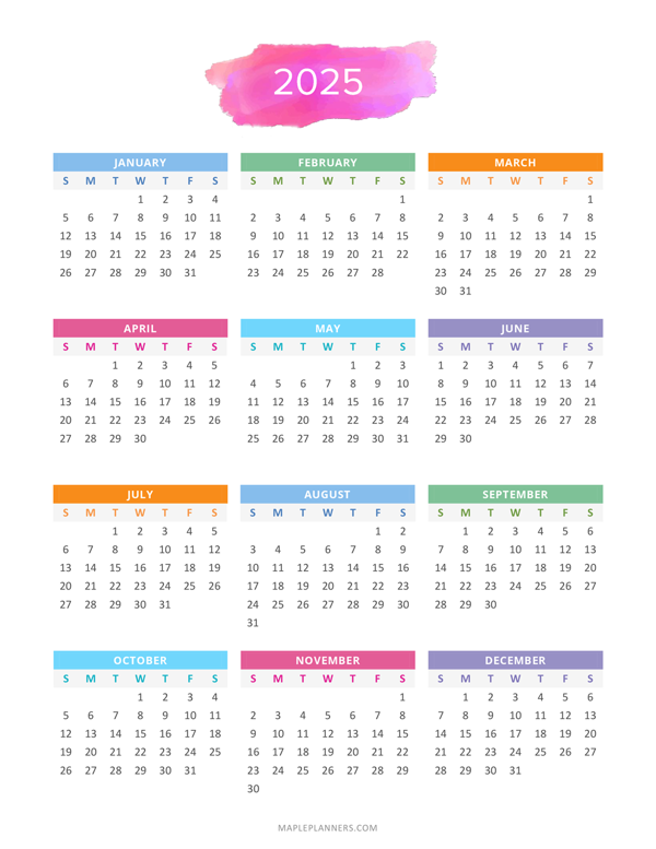 2025 Calendar Printable Year At A Glance Marshall Lerato