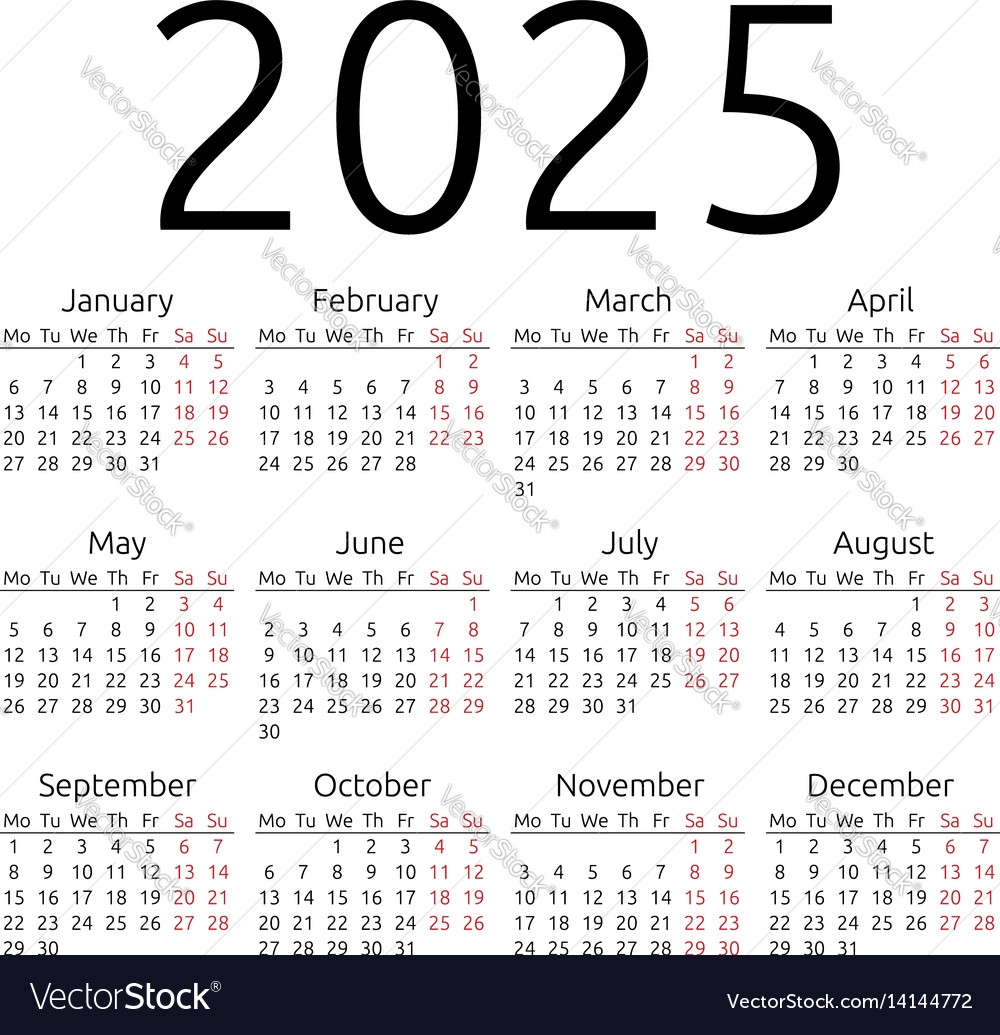 2025 Calendar Starting Monday Printable Free Full Leonardo Gray