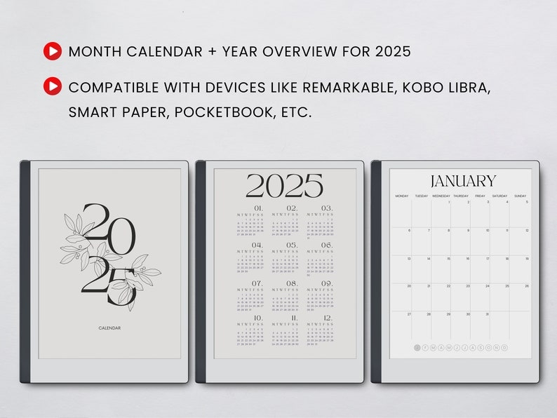 2025 Calendar Template For E ink Tablet Monthly Calendar Paper Tablet 