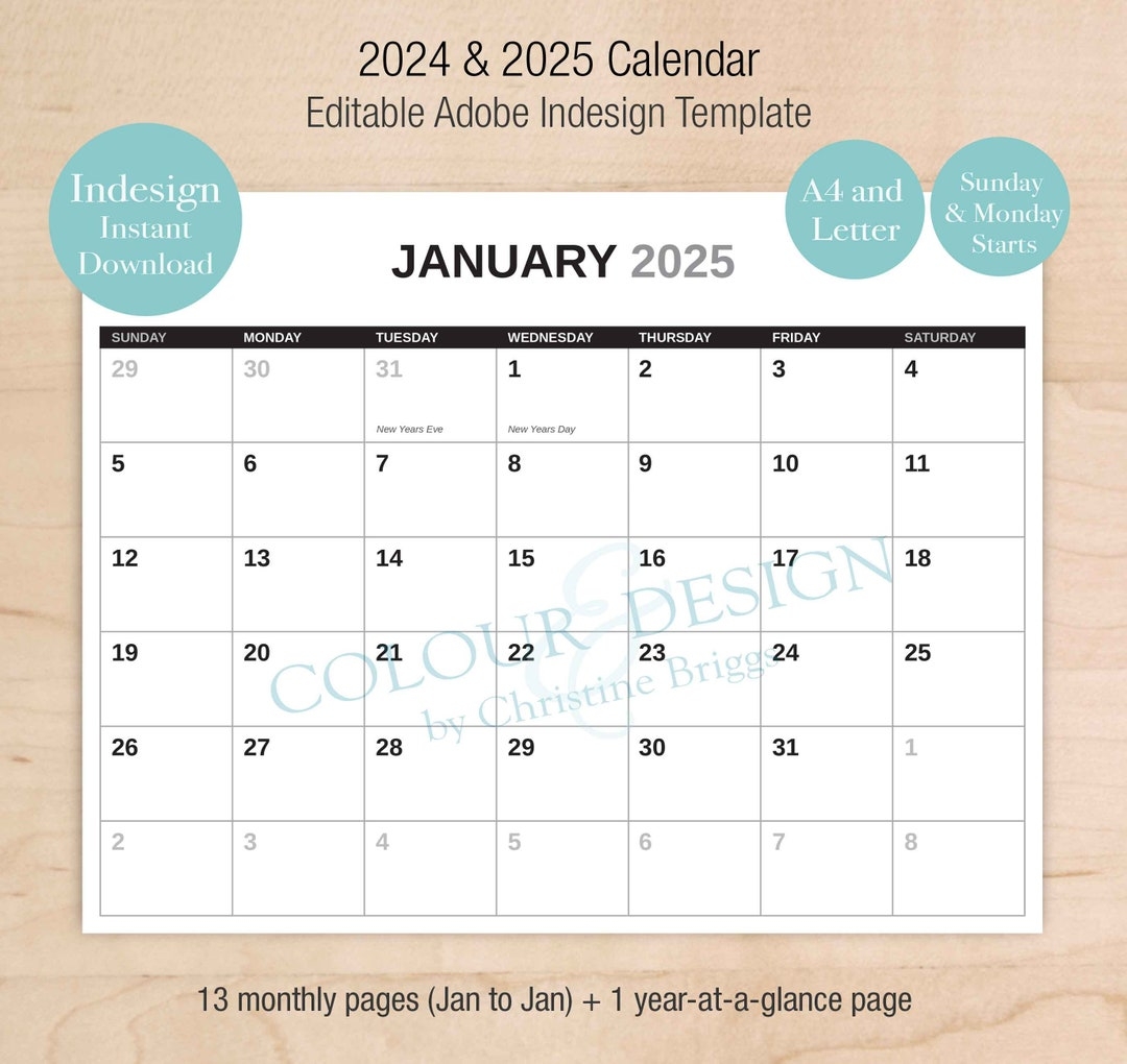 2025 Calendar Template Indesign Editable Winne Matilde