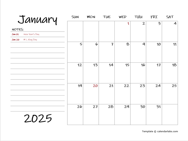 2025 Calendar Printable With Note Section