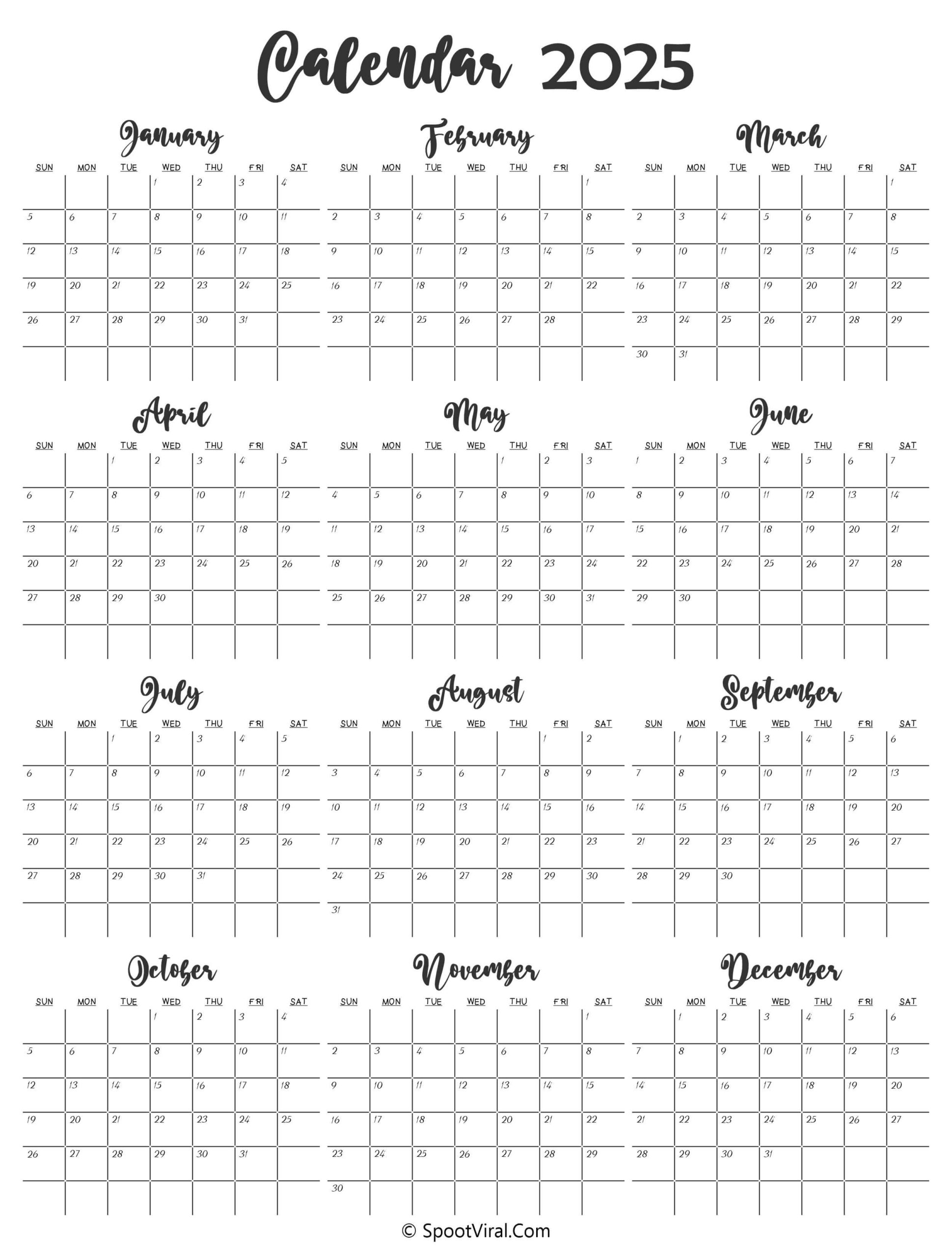 2025 Calendar Template Yearly Axel Porter
