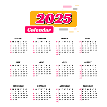 2025 Calendar Transparent Background Vector 2025 Calendar Calendar 