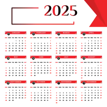 2025 Calendar With Black And Red Unique Design Vector Calendar 2025 