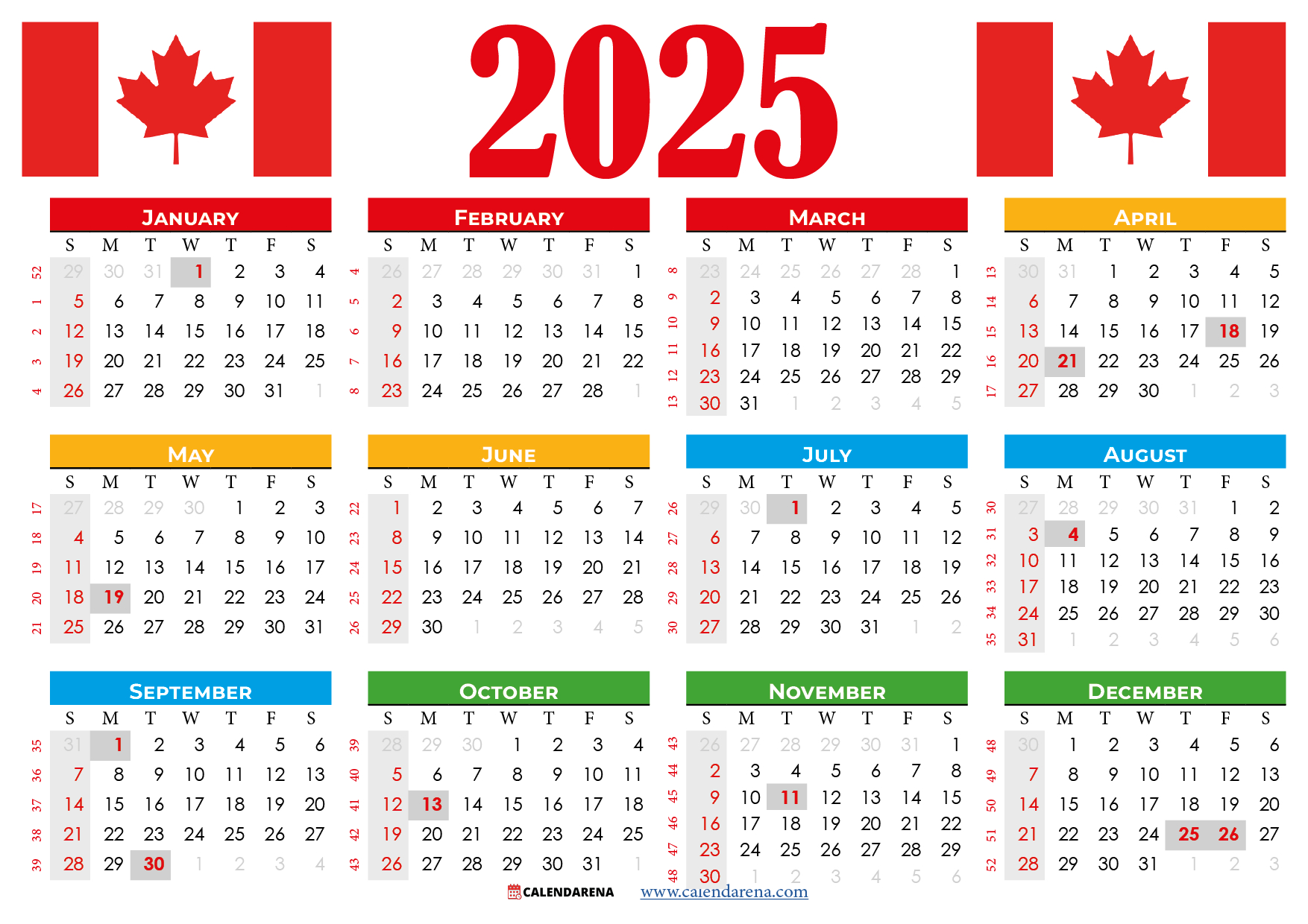 2025 Calendar With Canadian Holidays Printable