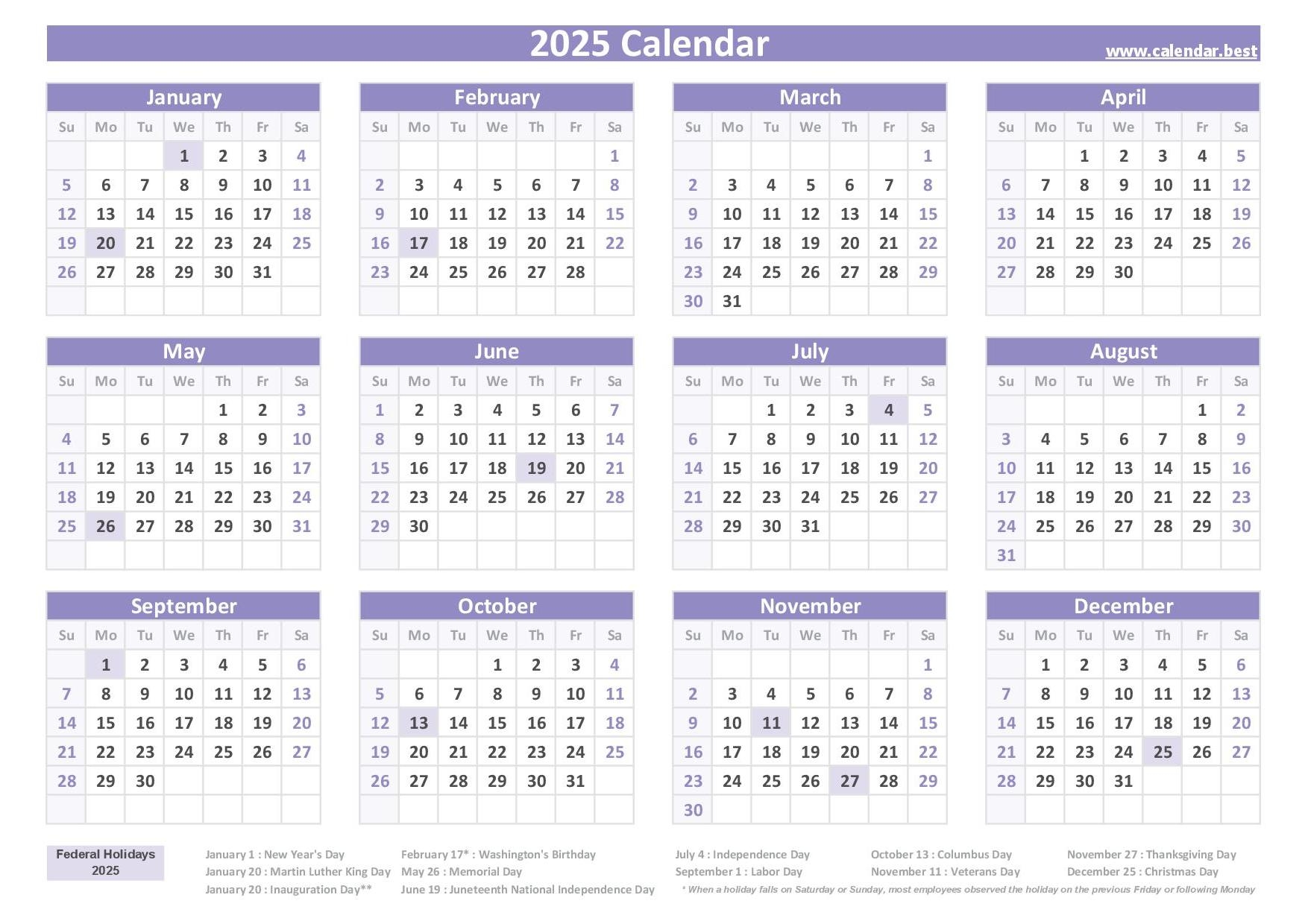 Fiscal Year 2025 Calendar With Holidays