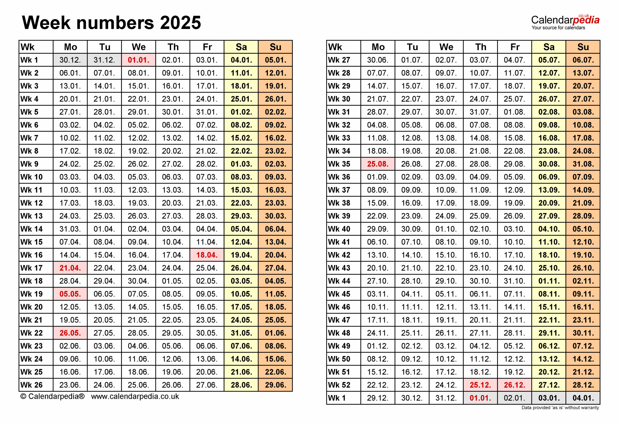 2025 Calendar With Week Numbers Excel Printable Free 2025 Simonne A 
