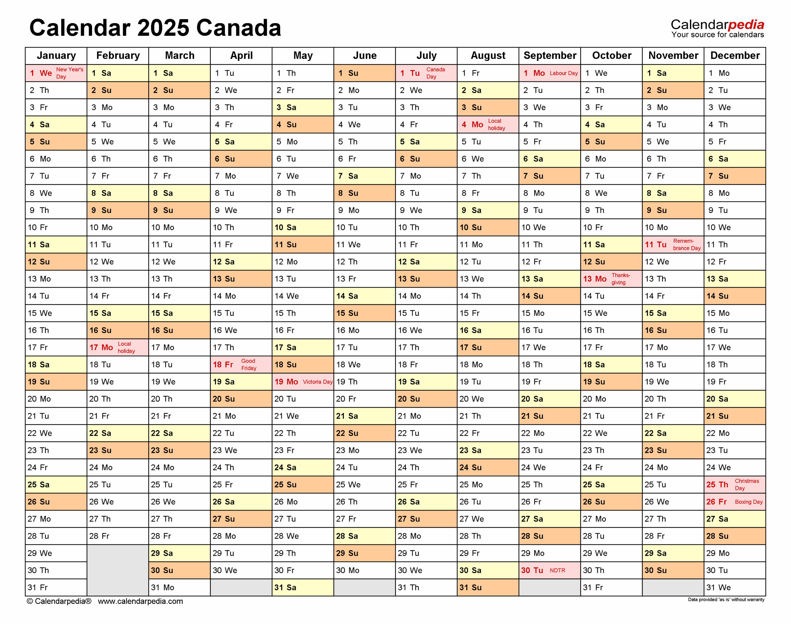 Canada Day 2025 Calendar