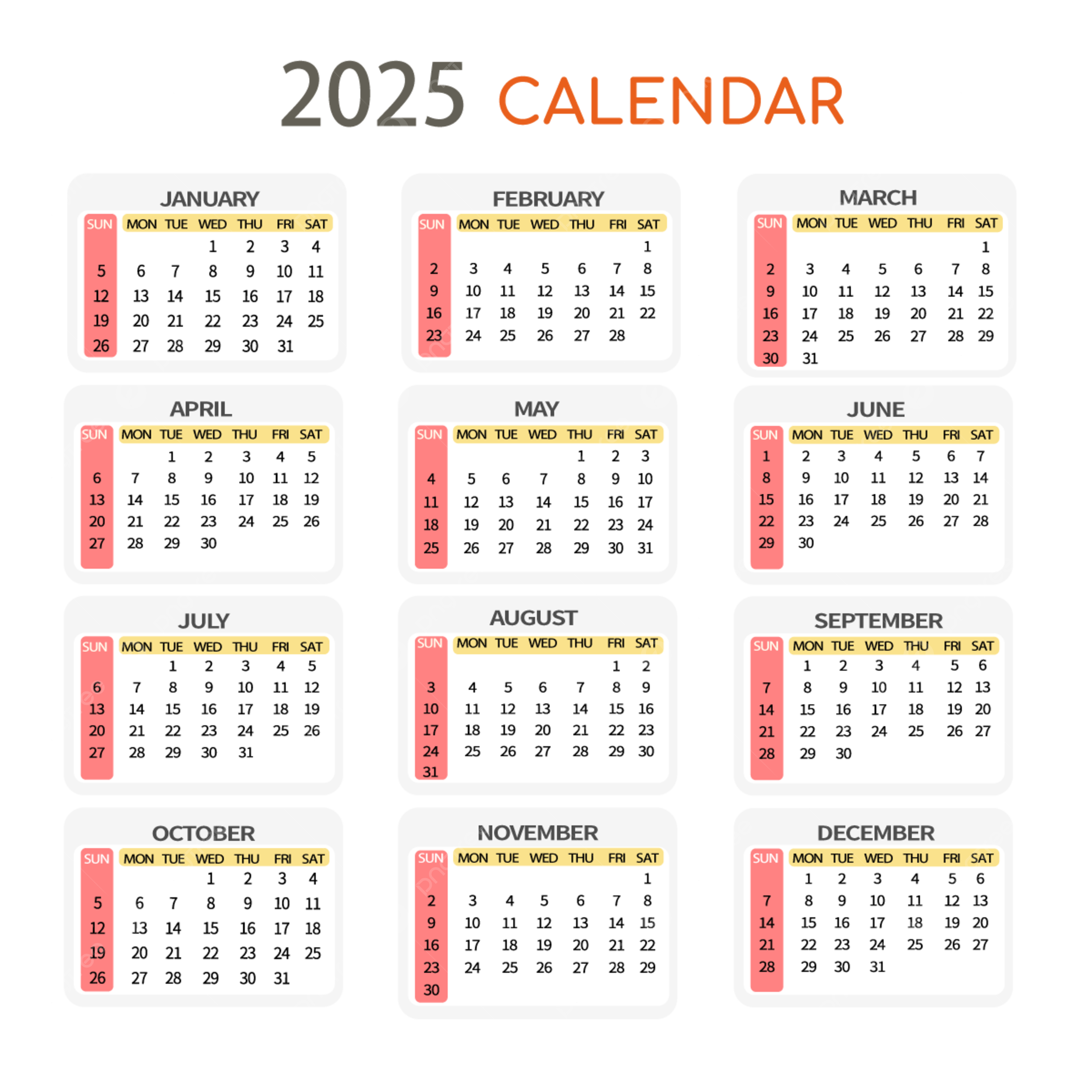 2025 English Calendar Plan Vector Calendar 2025 English PNG And 
