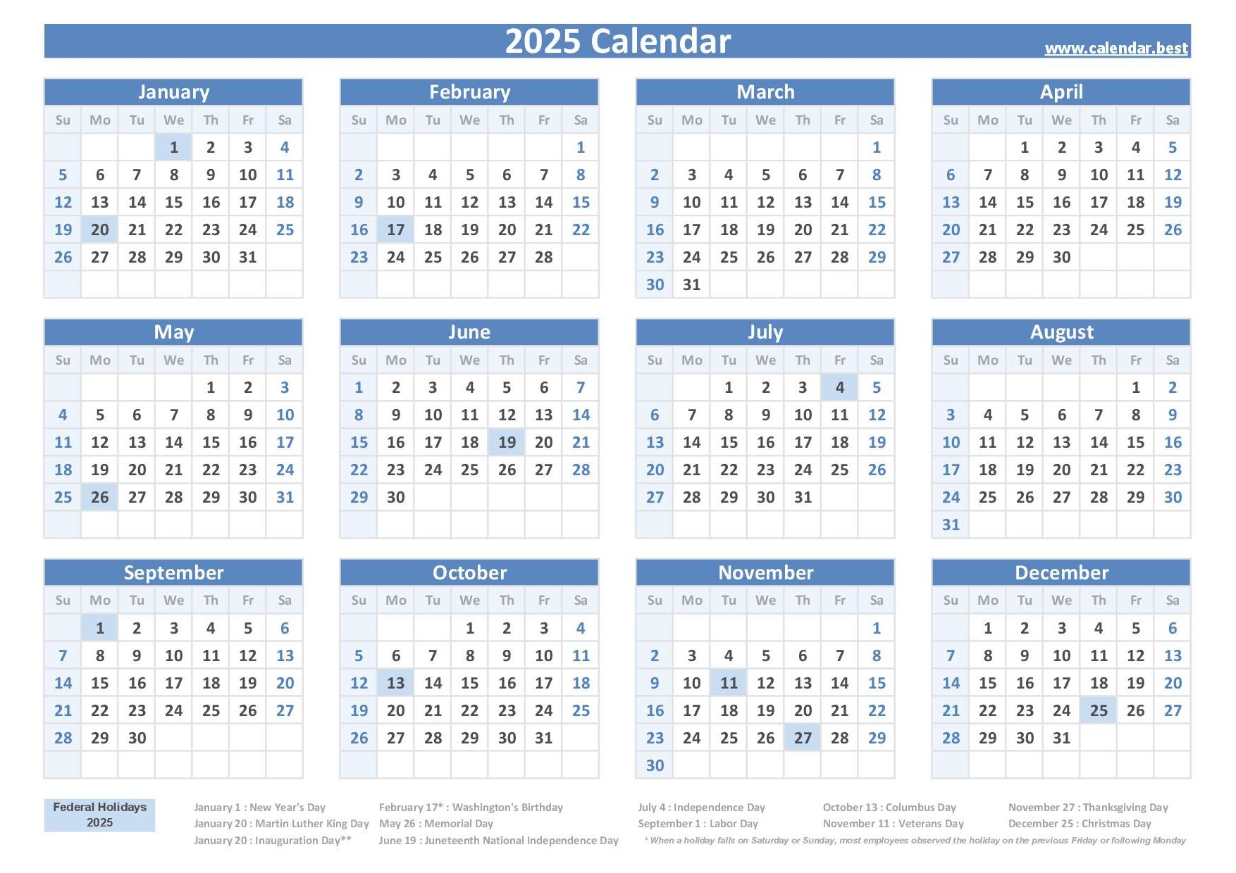 2025 Calendar With Holidays Hp Government