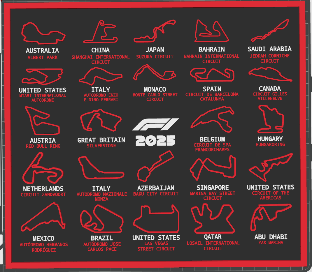2025 Formula 1 Calendar By Tridimprints MakerWorld