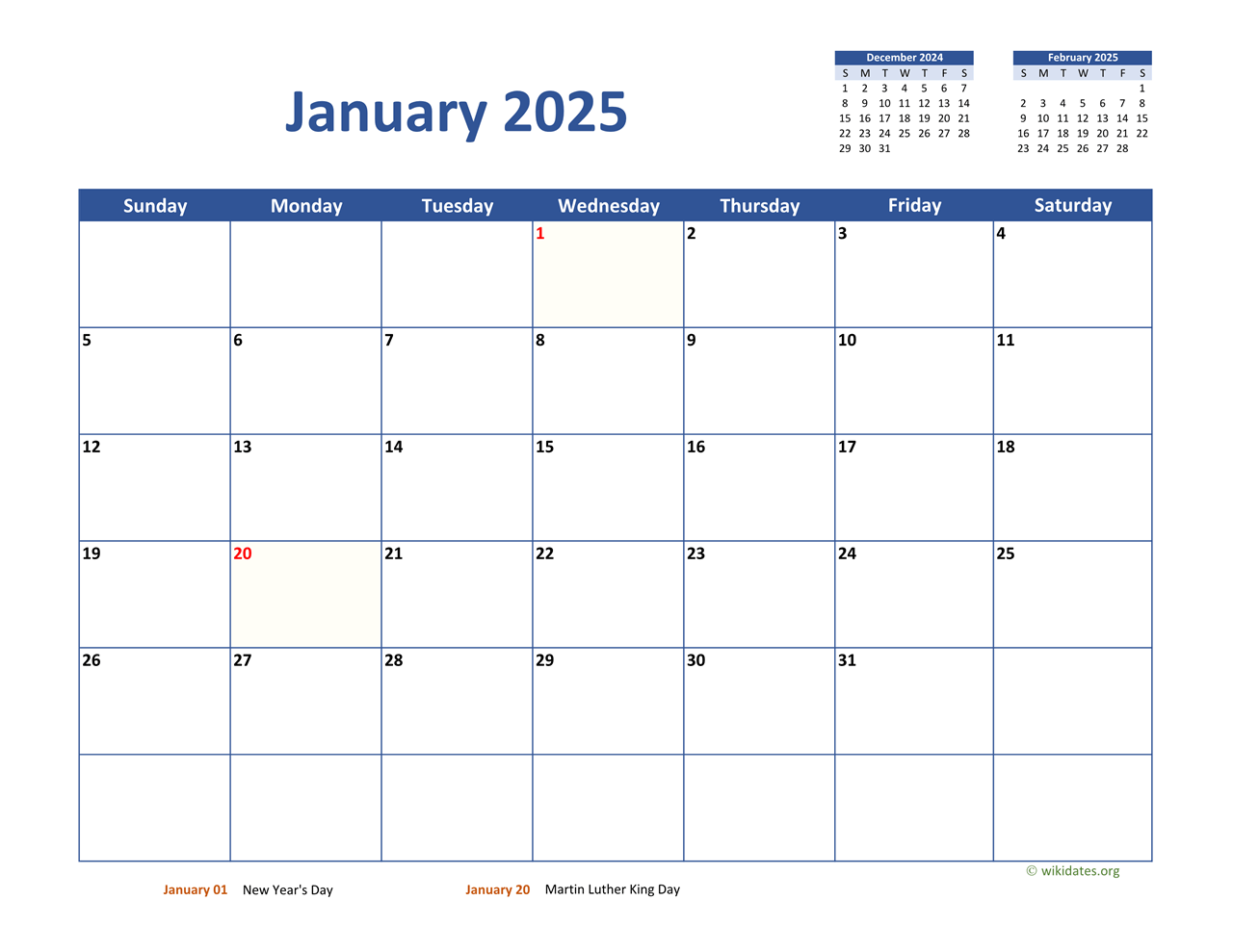 2025 Calendar Template For Printing