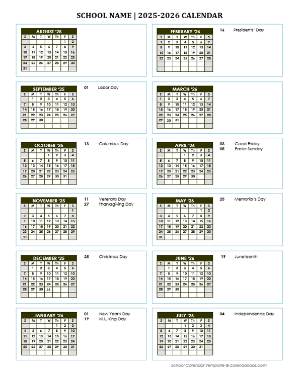 2025 Free School Yearly Calendar Aug Free Printable Templates