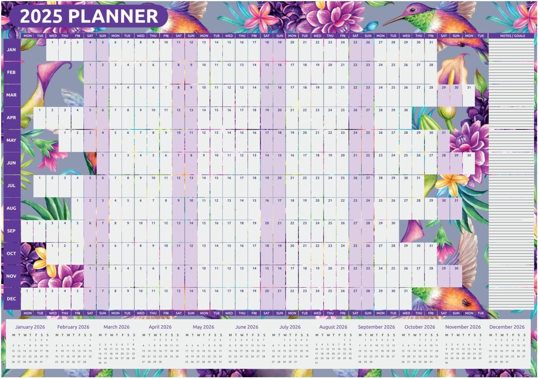 2025 Giant A2 Size Full Year Wall Planner Calendar Home Office Work JAN 