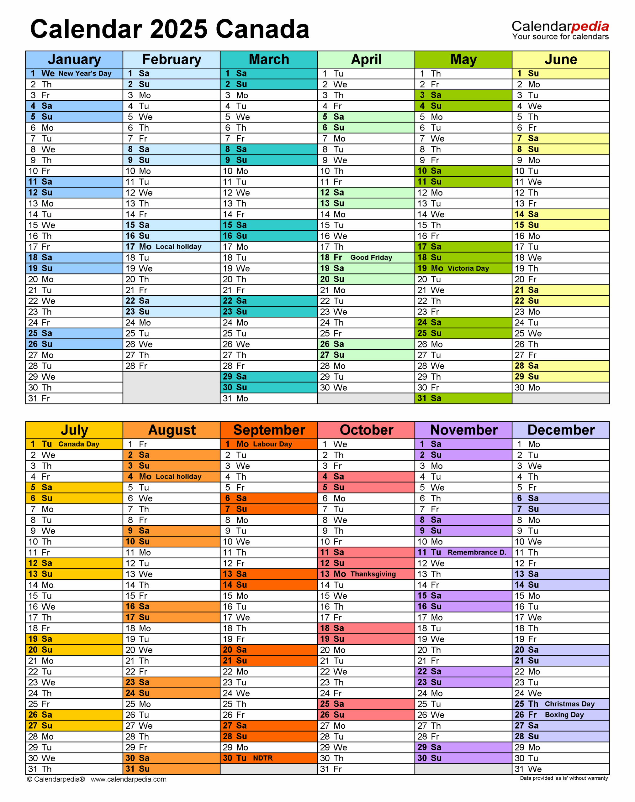 2025 Holiday Calendar Canada Randy S Hafer
