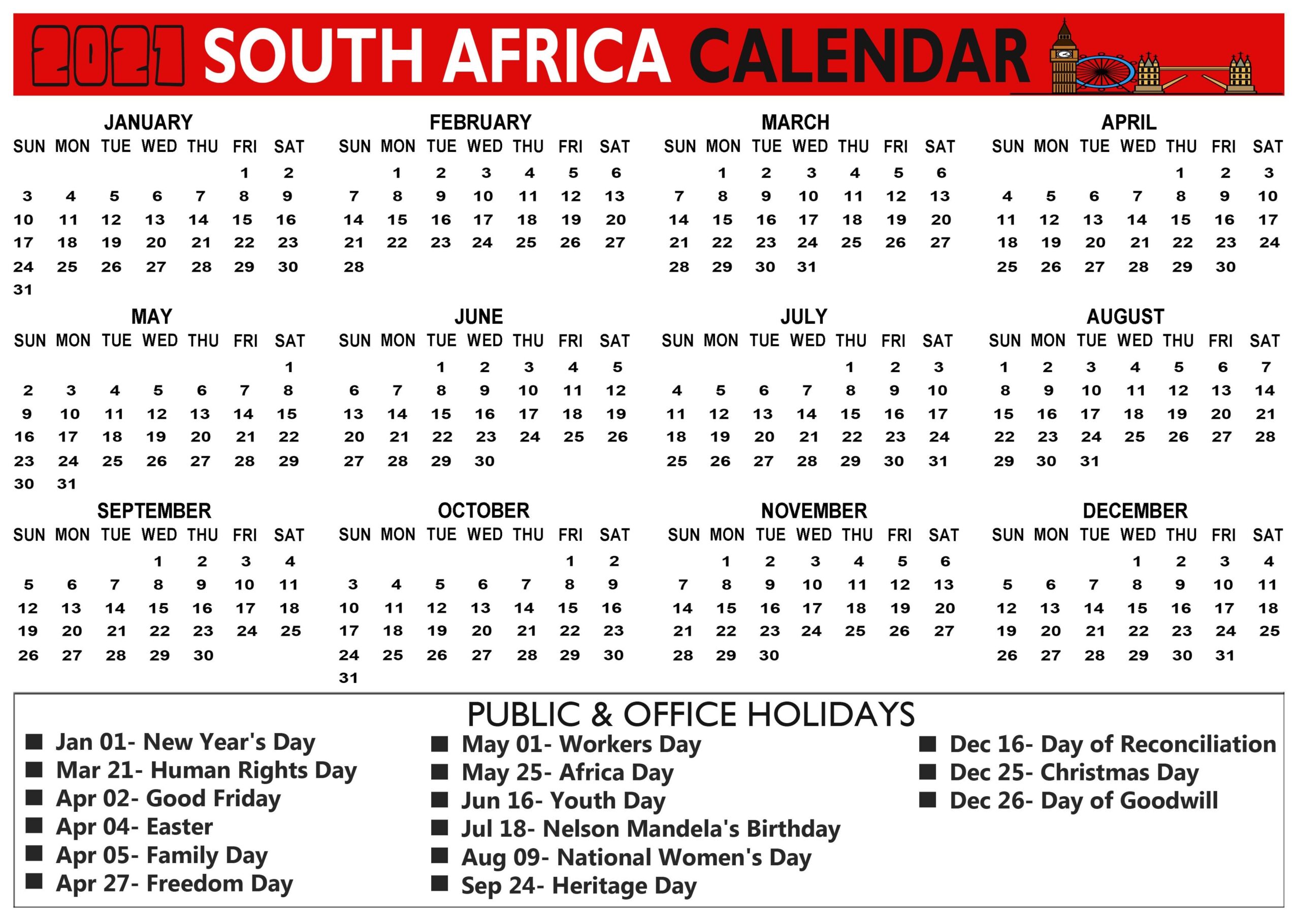 December 2025 Calendar With Holidays South Africa