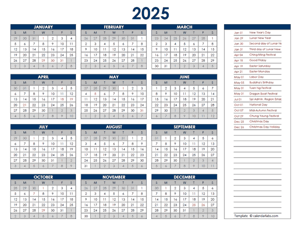 2025 Hong Kong Annual Calendar With Holidays Free Printable Templates