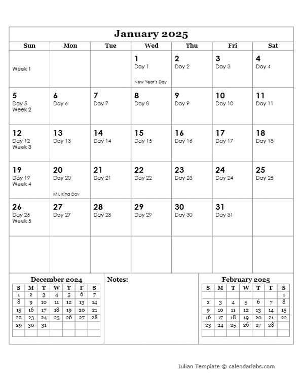 2025 Julian Date Calendar Printable Kathleen K Bowers