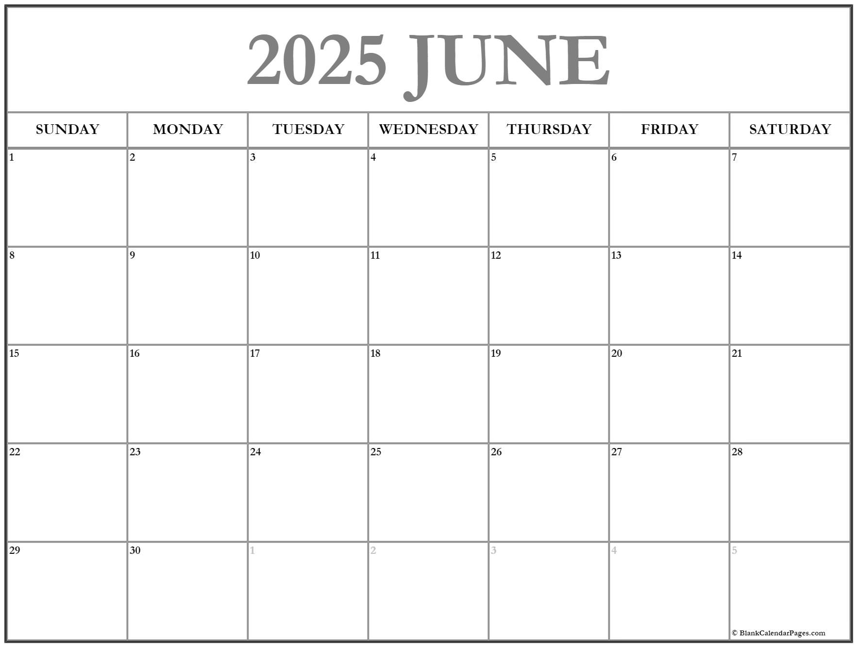 June 2025 Calendar Printable Free