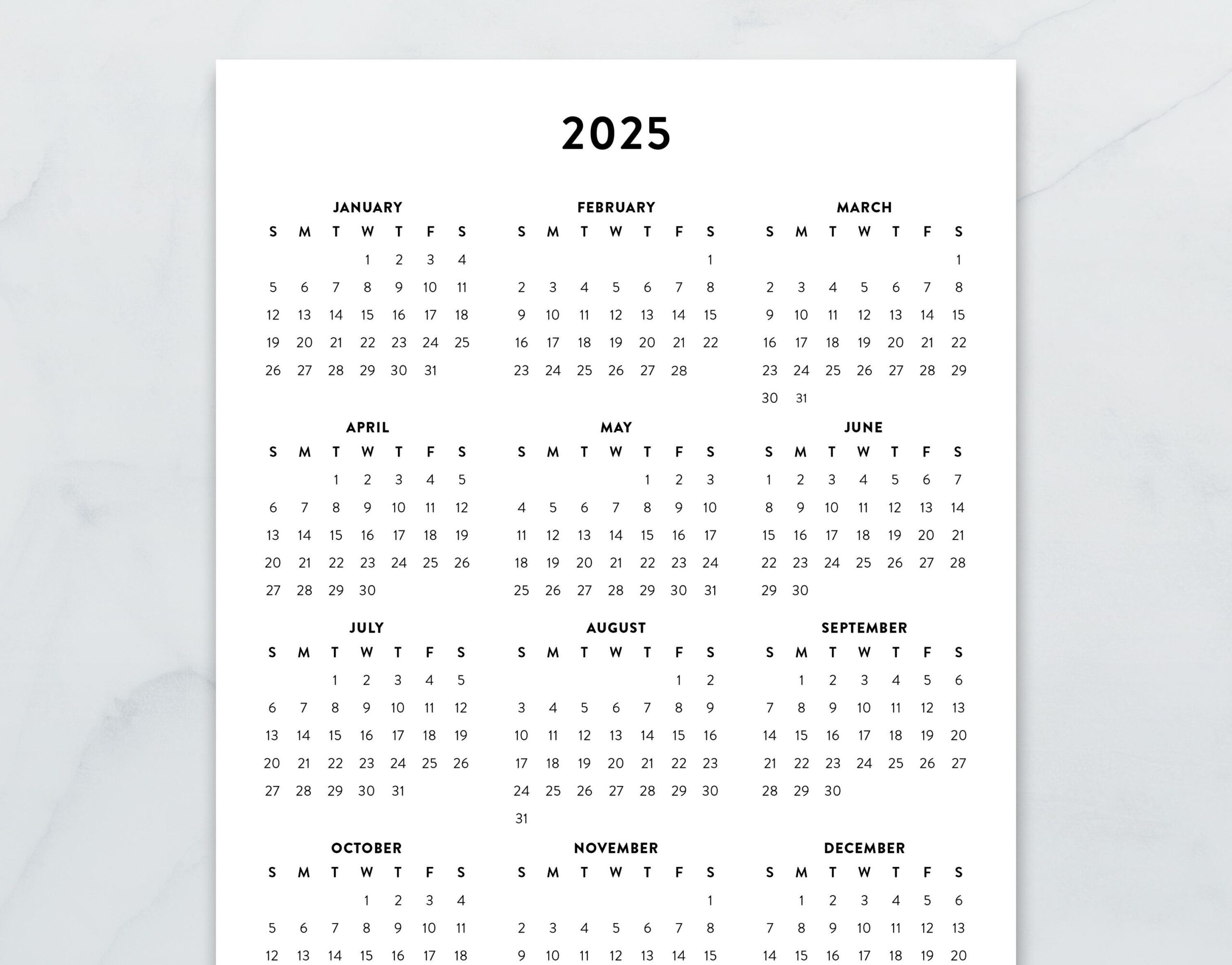 2025 Minimalist Letter Printable Calendar 2025 Simple Etsy Canada In 