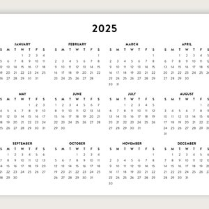 2025 Minimalist Letter Printable Calendar 2025 Simple Planner 2025 