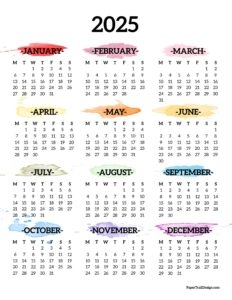 2025 Calendar Monday Start
