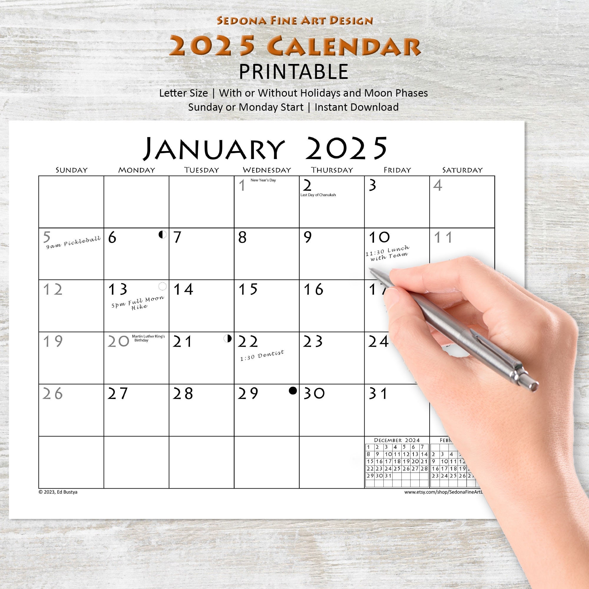 2025 Monthly Blank Calendar sunday start Or Monday start Simple 