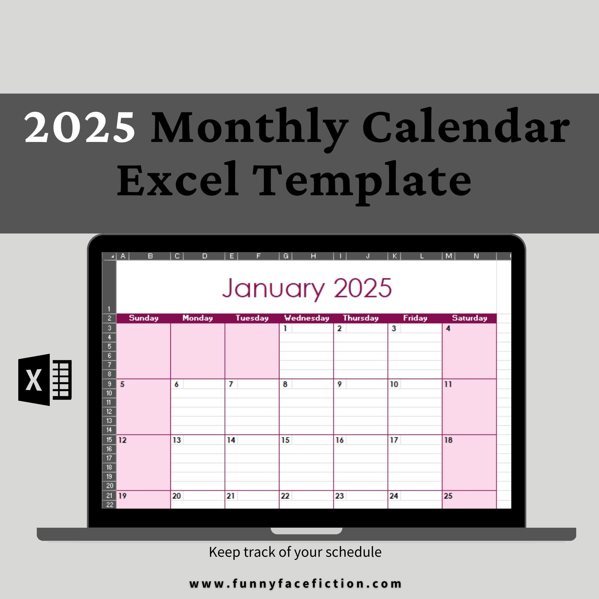 2025 Monthly Calendar Template Excel Monthly Calendar Template Editable Monthly Planner Template Monthly Calendar Excel Calendar Template Etsy